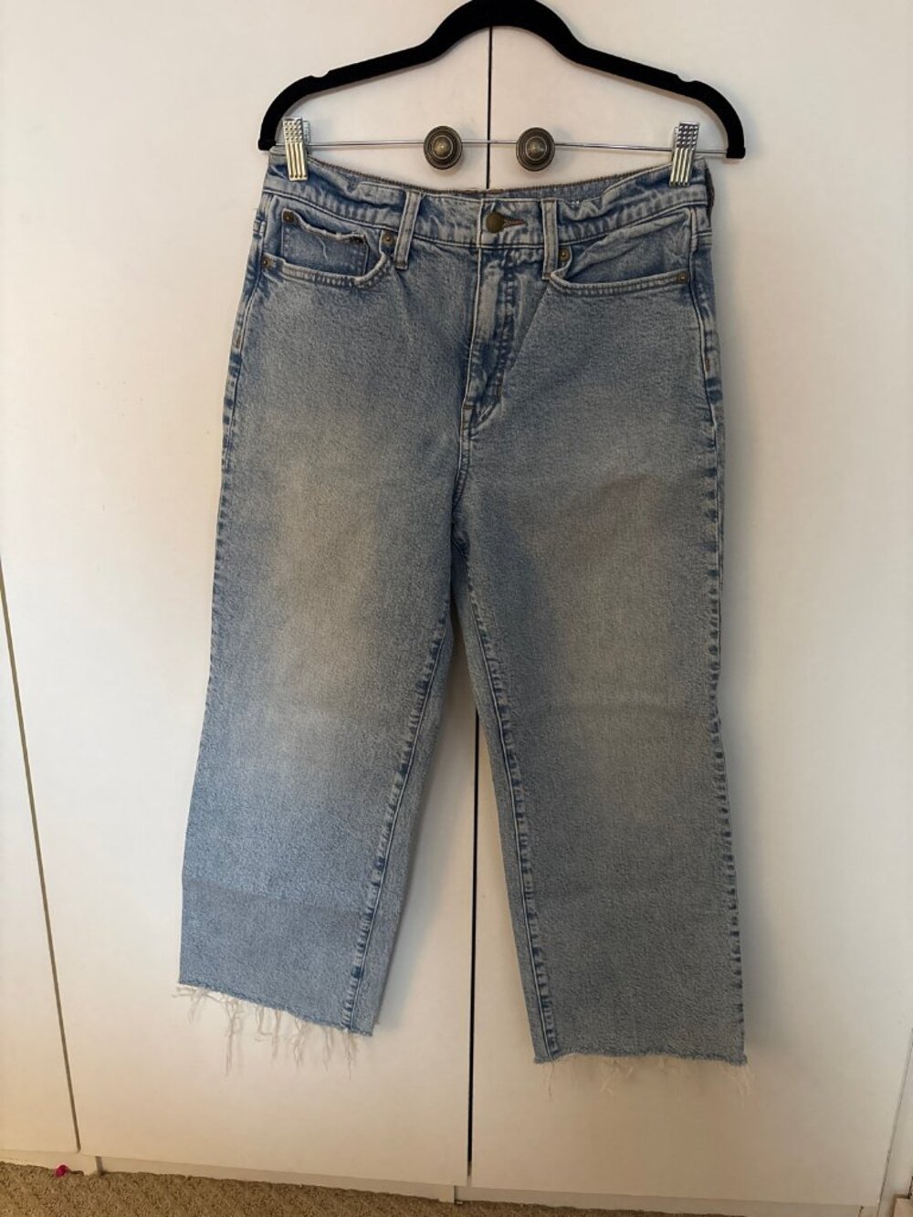 J.Crew Slim Wide Leg Jeans, Raw Hem, Light Wash, Size 28 EUC